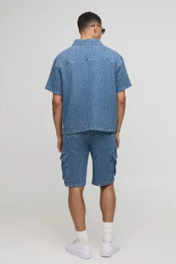 Chemise en denim texturée Revere à coupe boxy