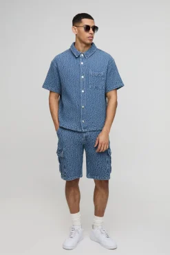 Chemise en denim texturée Revere à coupe boxy