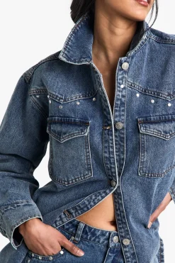 boohoo Chemise en denim western cloutée<Femme Denim|Denim