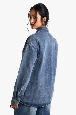 boohoo Chemise en denim western cloutée<Femme Denim|Denim