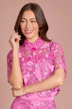 Chemise En Dentelle Avec Boutons De Perle