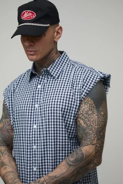 Chemise En Flanelle À Carreaux Sans Manches Oversize Ample Avec Coutures Brutes Tall
