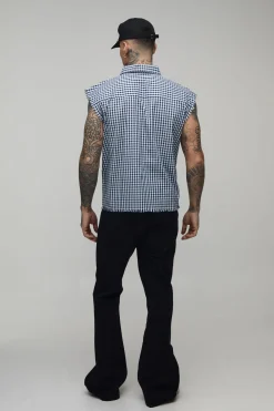 Chemise En Flanelle À Carreaux Sans Manches Oversize Ample Avec Coutures Brutes Tall