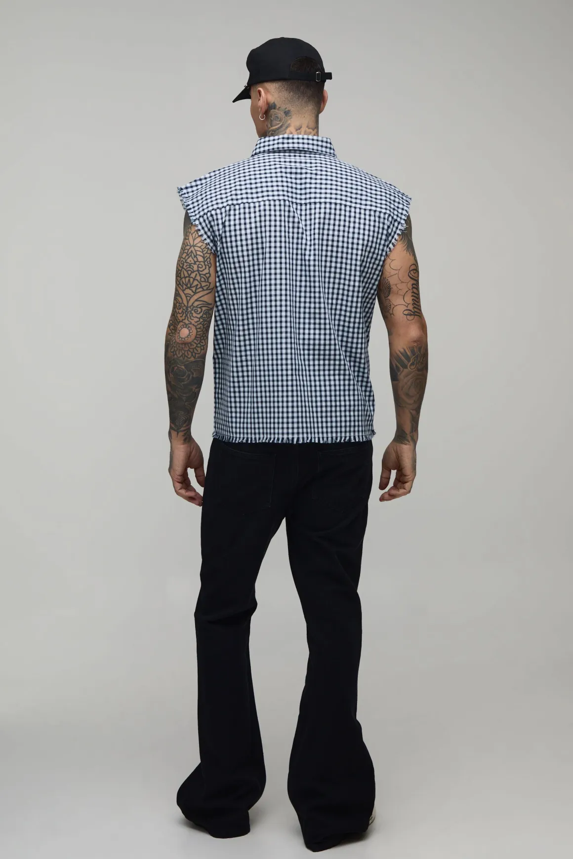Chemise En Flanelle À Carreaux Sans Manches Oversize Ample Avec Coutures Brutes Tall