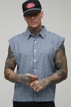 Chemise En Flanelle À Carreaux Sans Manches Oversize Ample Avec Coutures Brutes Tall
