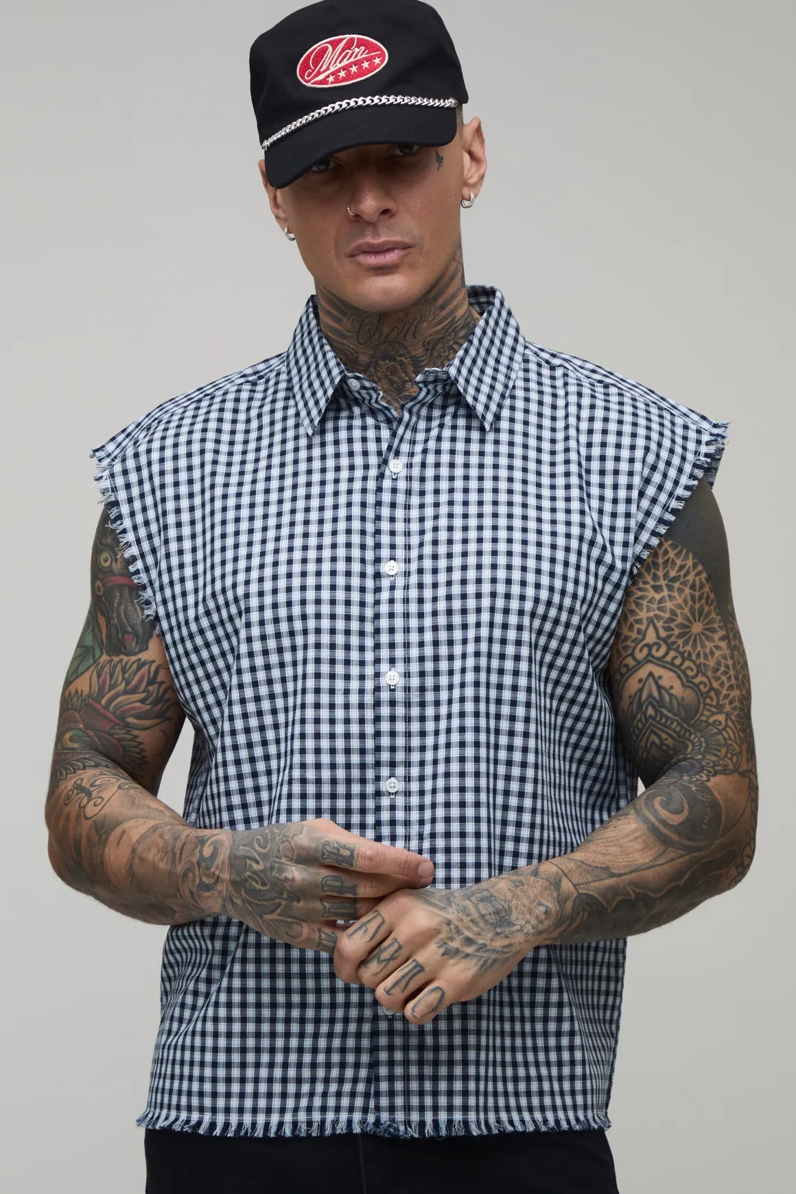 Chemise En Flanelle À Carreaux Sans Manches Oversize Ample Avec Coutures Brutes Tall