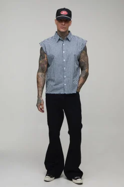 Chemise En Flanelle À Carreaux Sans Manches Oversize Ample Avec Coutures Brutes Tall