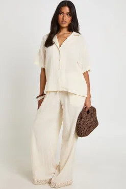 boohoo Chemise En Gaze De Coton À Manches Courtes<Femme Tops