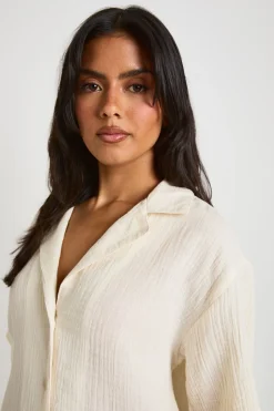 boohoo Chemise En Gaze De Coton À Manches Courtes<Femme Tops