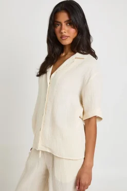 boohoo Chemise En Gaze De Coton À Manches Courtes<Femme Tops