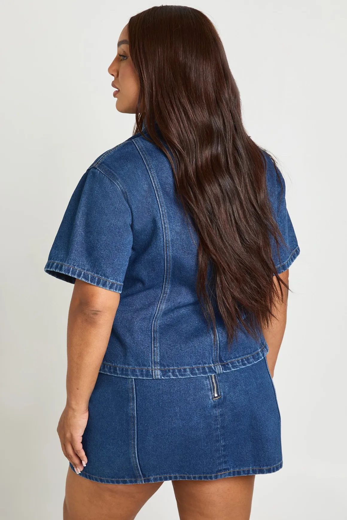 Chemise En Jean Cintrée À Patte De Boutonnage Dissimulée Plus