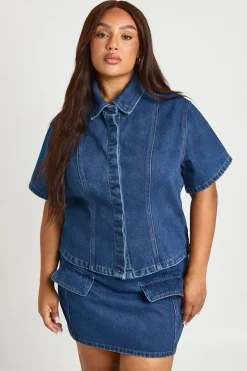 Chemise En Jean Cintrée À Patte De Boutonnage Dissimulée Plus