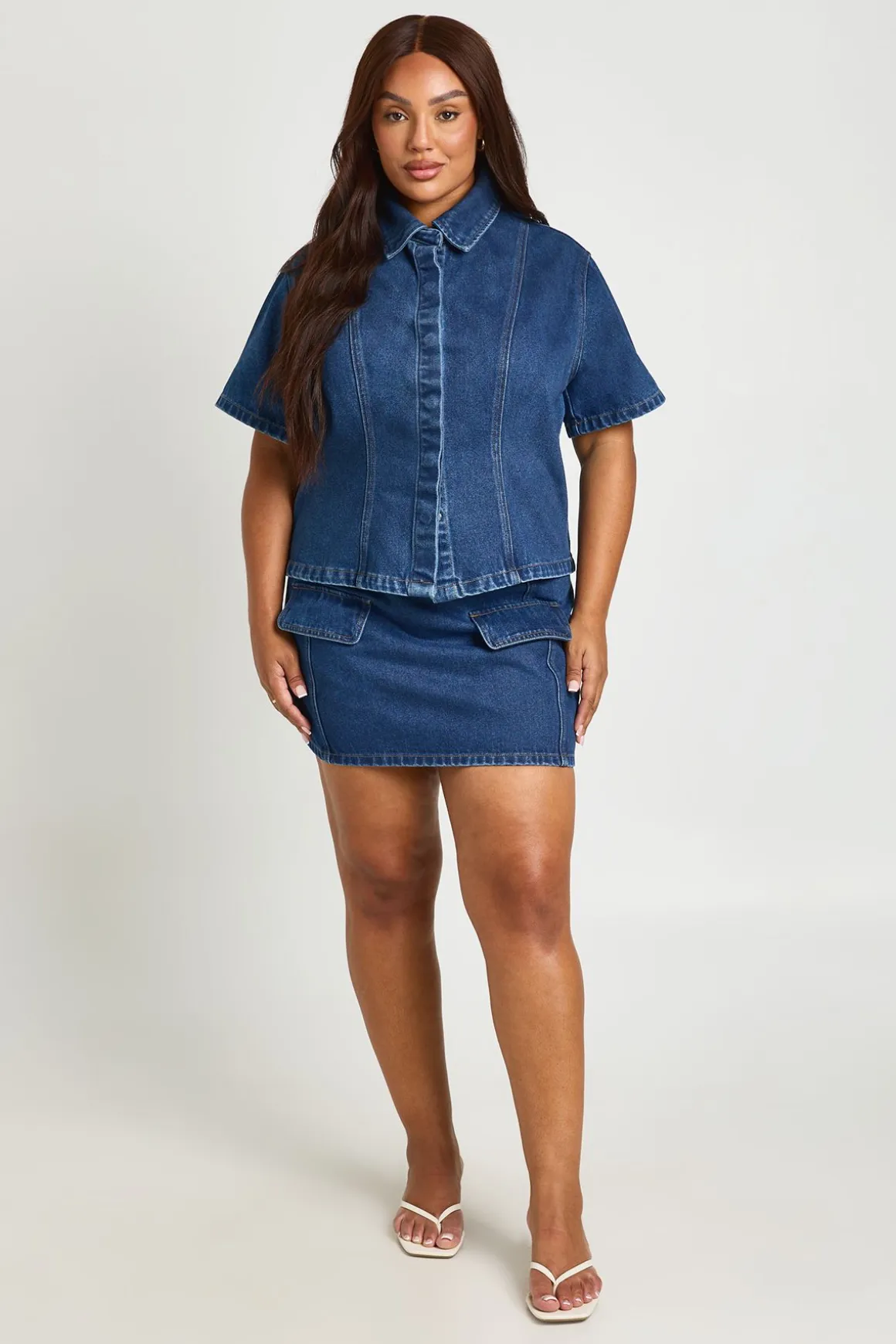 Chemise En Jean Cintrée À Patte De Boutonnage Dissimulée Plus