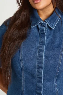 Chemise En Jean Cintrée À Patte De Boutonnage Dissimulée Plus