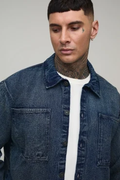 Chemise En Jean Délavé Extrême Oversize Pour Homme Grand