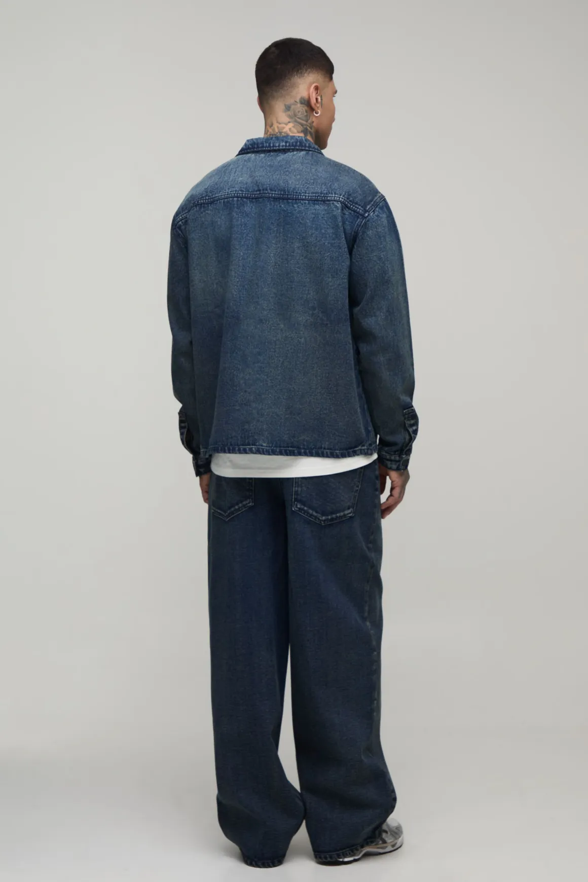 Chemise En Jean Délavé Extrême Oversize Pour Homme Grand