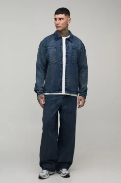 Chemise En Jean Délavé Extrême Oversize Pour Homme Grand