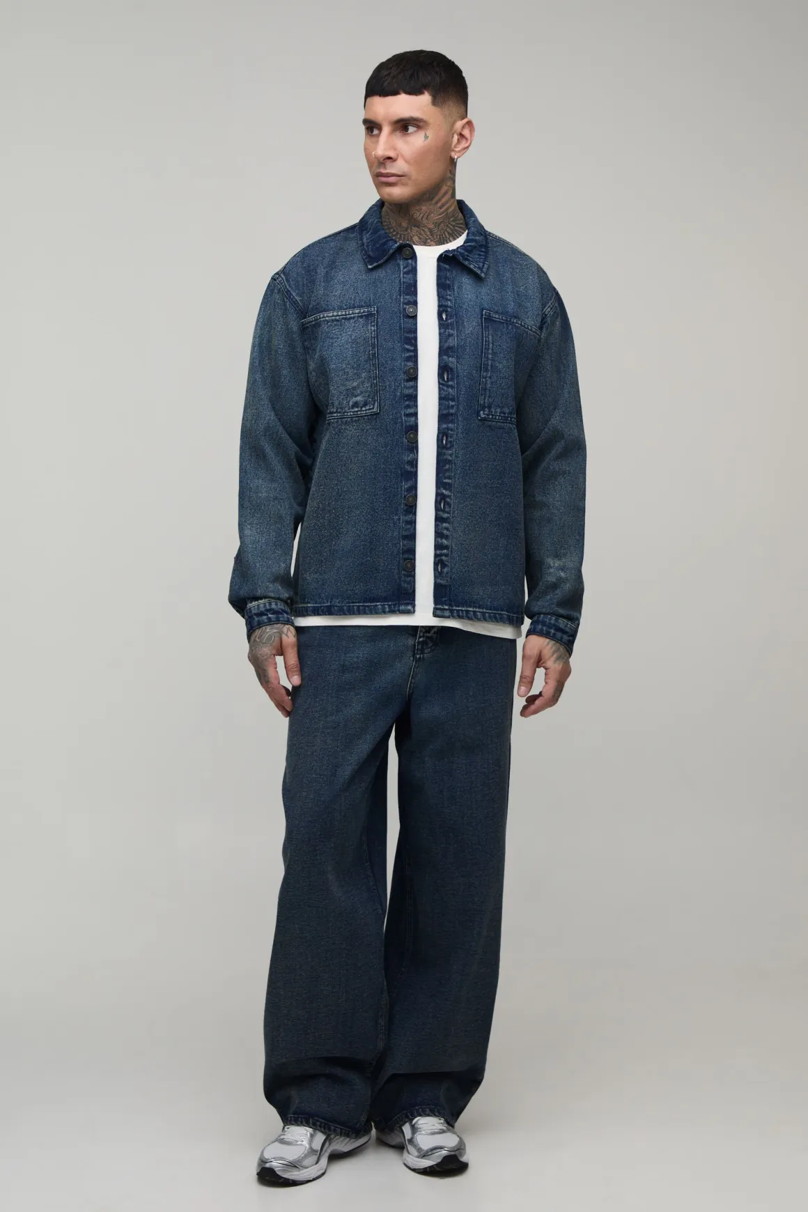 Chemise En Jean Délavé Extrême Oversize Pour Homme Grand