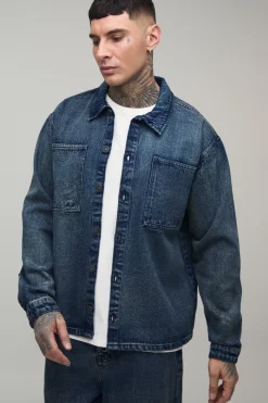 Chemise En Jean Délavé Extrême Oversize Pour Homme Grand