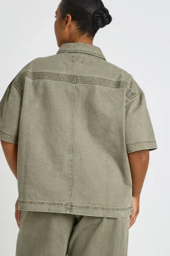 Chemise En Jean Délavé À Manches Courtes Grande Taille