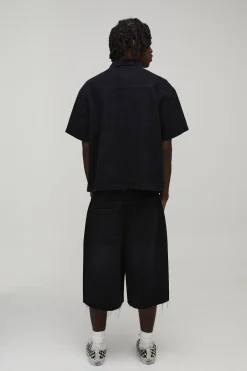boohooMAN Chemise En Jean Délavé Oversize Ample À Col Revere Avec Strass<Homme Denim|Ensembles Grandes Tailles