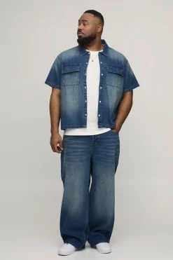 Chemise En Jean Délavé Oversize Coupe Boxy Grande Taille