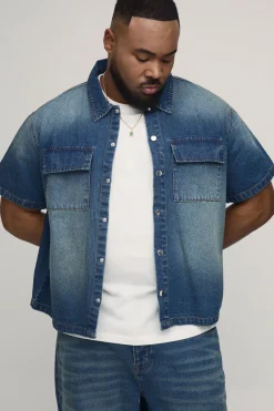 Chemise En Jean Délavé Oversize Coupe Boxy Grande Taille