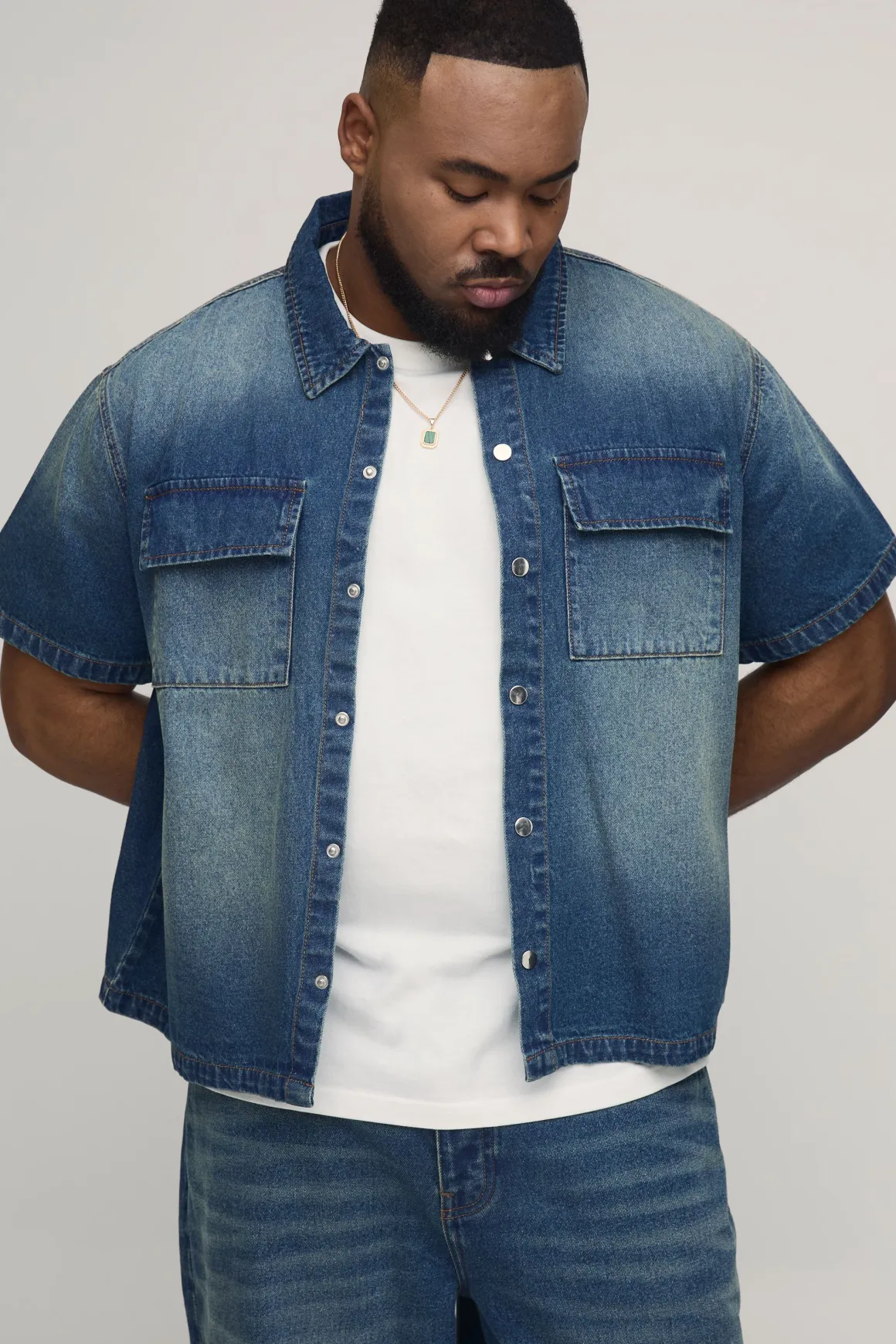 Chemise En Jean Délavé Oversize Coupe Boxy Grande Taille