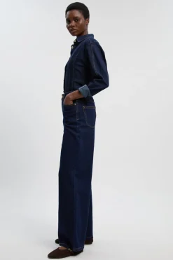 Chemise en Jean à Détails de Couture Corset
