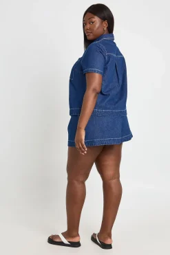 boohoo Chemise En Jean Grande Taille À Poches Boutonnée Sur Le Devant<Femme Denim|Denim