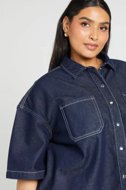 Chemise En Jean À Manches Courtes Oversize Grande Taille