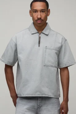 Chemise En Jean Oversize Boxy À Fermeture Éclair 1/4