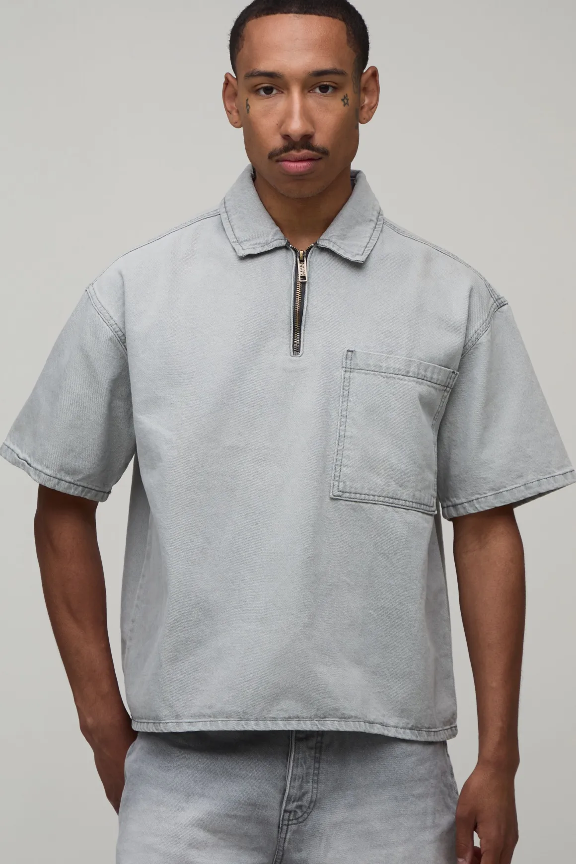 Chemise En Jean Oversize Boxy À Fermeture Éclair 1/4