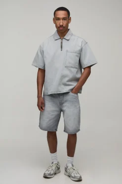 Chemise En Jean Oversize Boxy À Fermeture Éclair 1/4