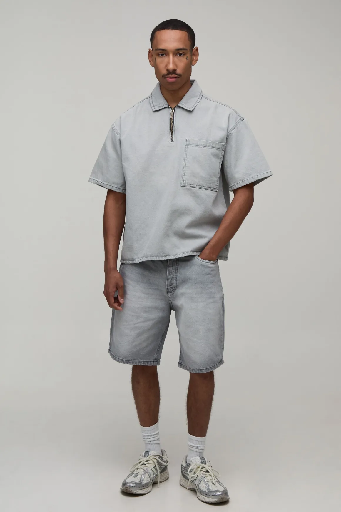 Chemise En Jean Oversize Boxy À Fermeture Éclair 1/4