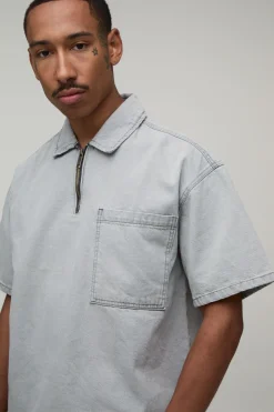 Chemise En Jean Oversize Boxy À Fermeture Éclair 1/4