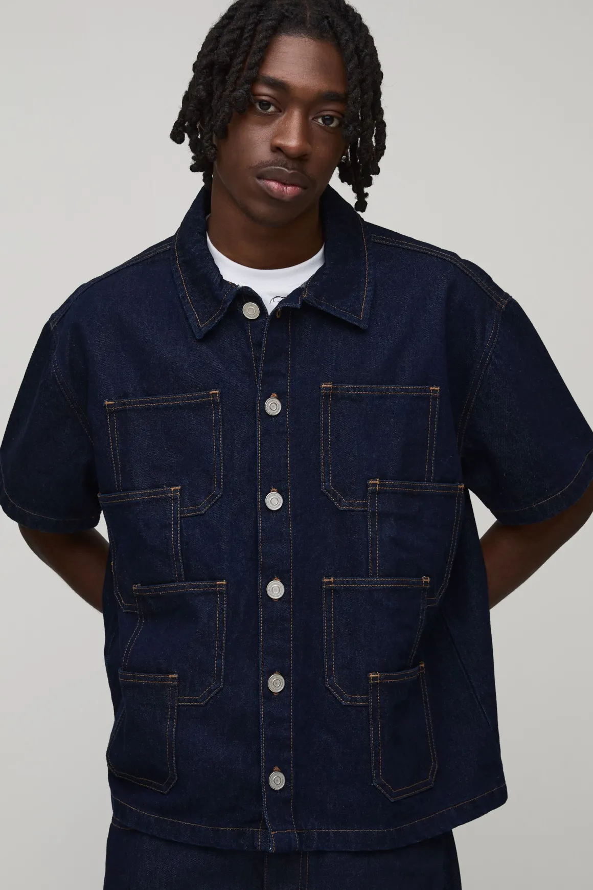 Chemise En Jean Oversize Boxy À Multiples Poches