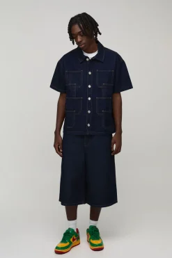 Chemise En Jean Oversize Boxy À Multiples Poches