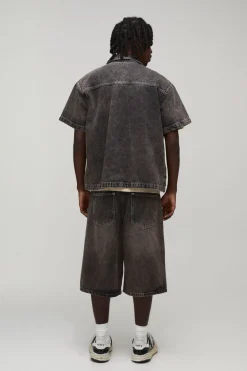 boohooMAN Chemise En Jean Oversize Boxy Avec Panneau Charpentier Amovible<Homme Denim|Ensembles Grandes Tailles