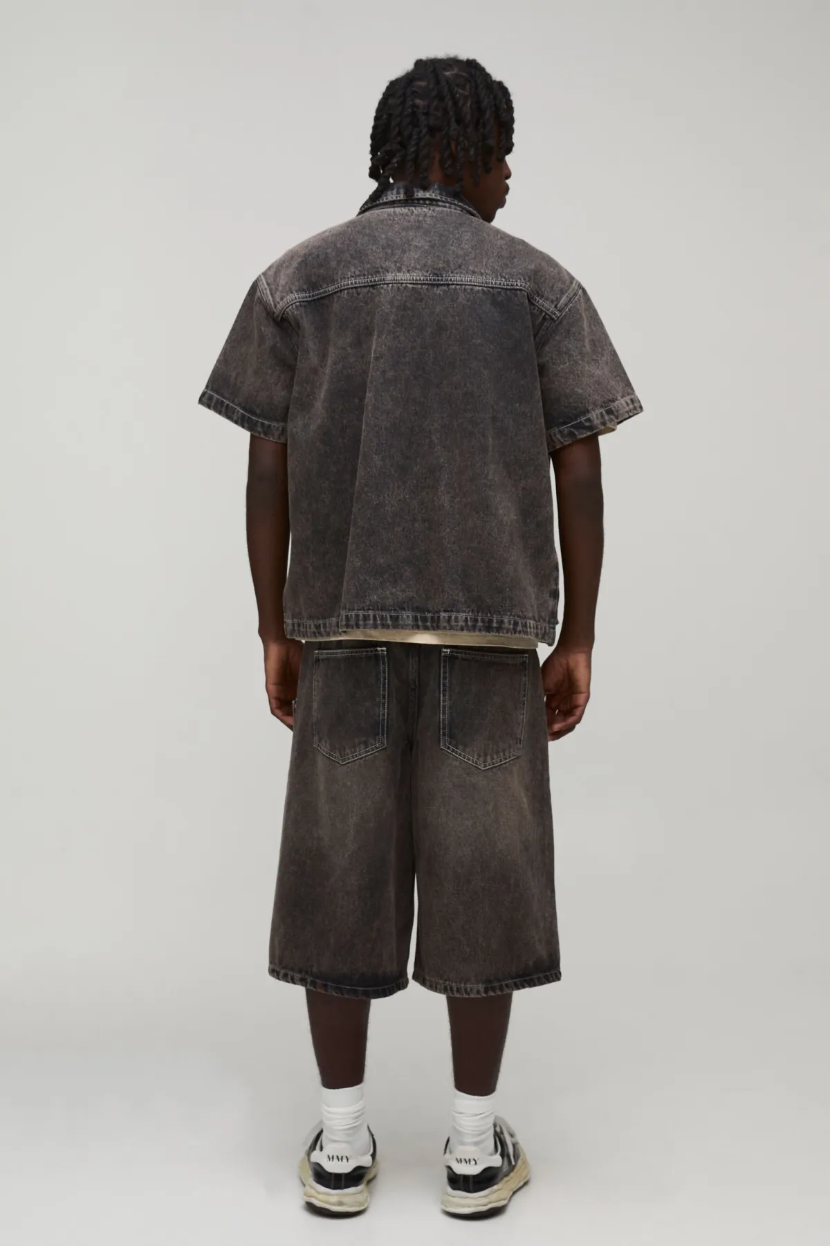 boohooMAN Chemise En Jean Oversize Boxy Avec Panneau Charpentier Amovible<Homme Denim|Ensembles Grandes Tailles
