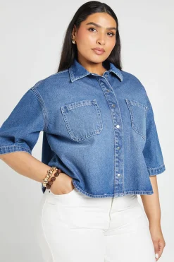 Chemise En Jean Oversize Grande Taille À Manches Courtes