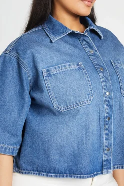 Chemise En Jean Oversize Grande Taille À Manches Courtes