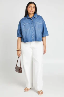 Chemise En Jean Oversize Grande Taille À Manches Courtes