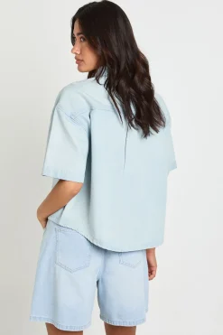 boohoo Chemise En Jean Oversize À Manches Courtes<Femme Denim|Denim
