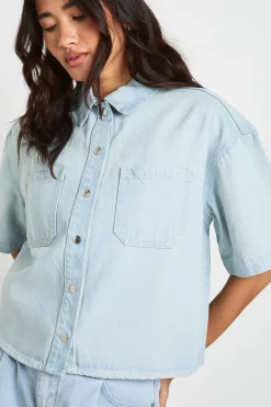 boohoo Chemise En Jean Oversize À Manches Courtes<Femme Denim|Denim