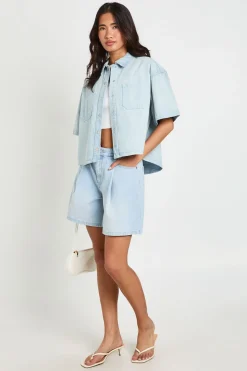 boohoo Chemise En Jean Oversize À Manches Courtes<Femme Denim|Denim