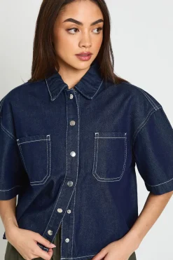 boohoo Chemise En Jean Oversize À Manches Courtes<Femme Denim|Denim