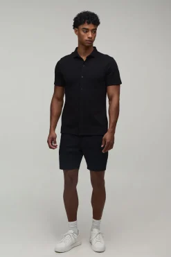 boohooMAN Chemise En Jersey Piqué Ajustée Avec Col Boutonné<Homme Chemises