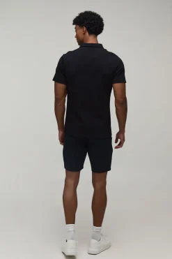 boohooMAN Chemise En Jersey Piqué Ajustée Avec Col Boutonné<Homme Chemises
