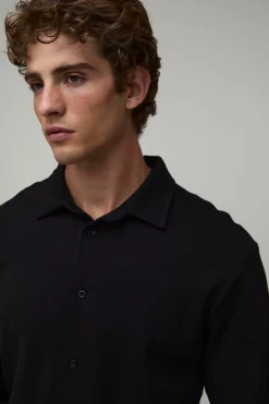 Chemise En Jersey Piqué Coupe Slim À Col Boutonné Et Manches Longues